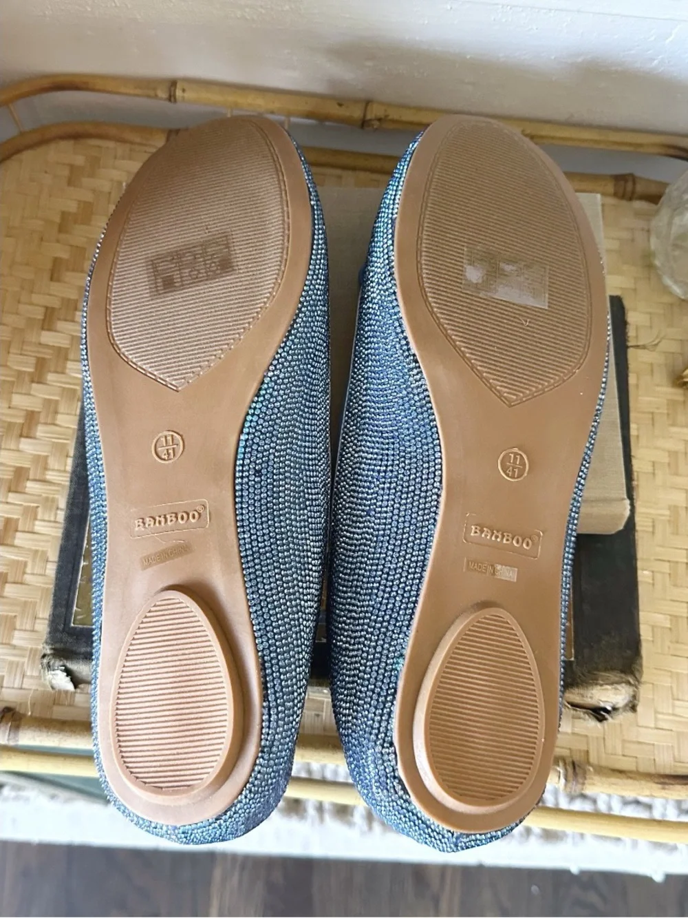 Bamboo, Blue Glam Up Every Step Rhinestone Flats, size 11